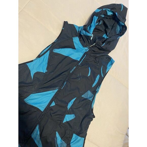Lululemon Pack It Vest Back Spin Stroke Peacock Blue Black Hooded Women's Size 4 - Picture 1 of 5